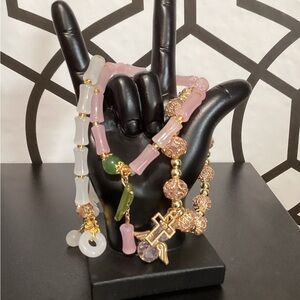 Charming Jade Pink and Gold angel Charm Bracelet